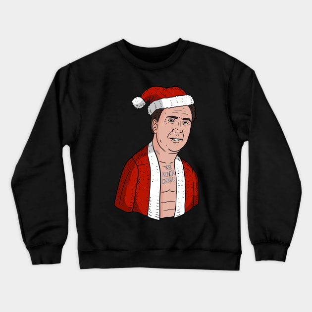 nicolas cage as santa, ugly Christmas sweater. Crewneck Sweatshirt by JJadx